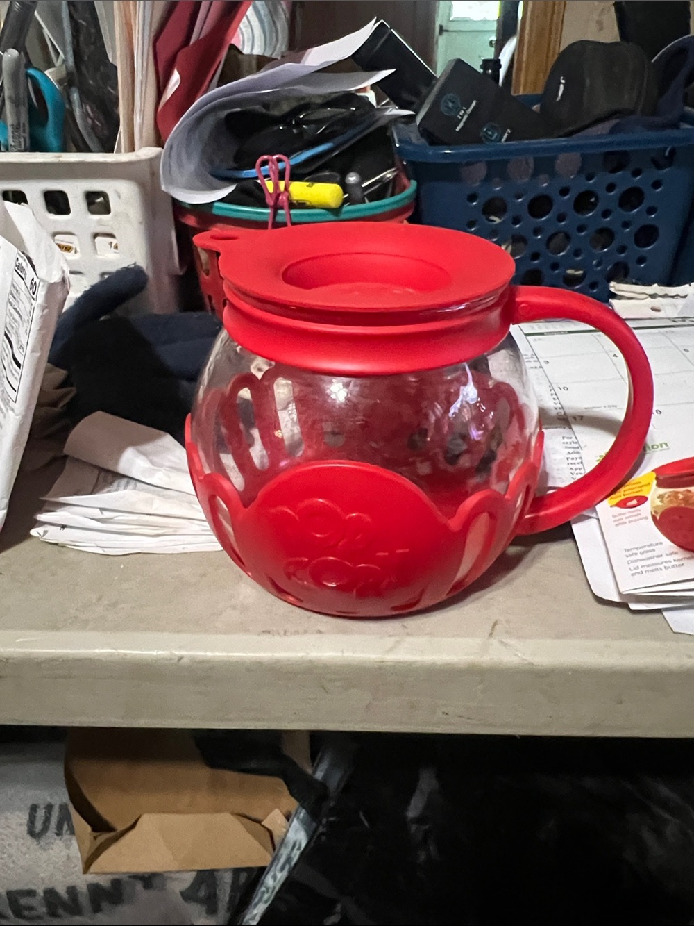 Red Glass Pitcher with Handle and Lid